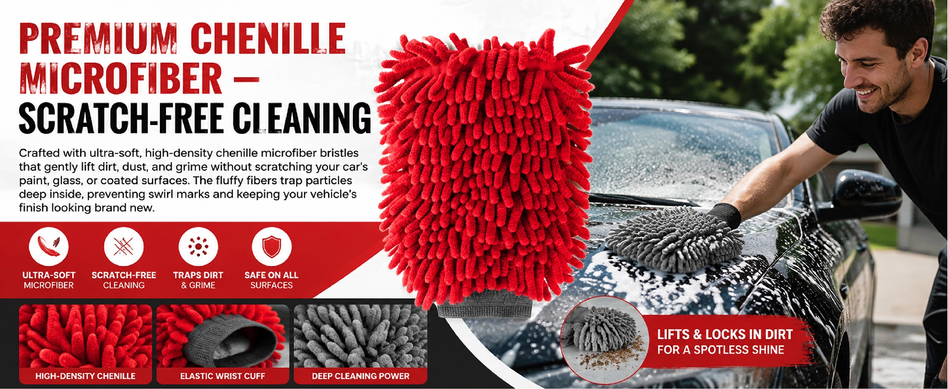 Paquete de 7 manoplas de lavado de chenilla de microfibra Allroad