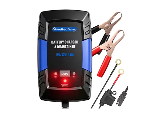 Aweltec Cargador de bater&iacute;a 6V/12V 800mA Mantenedor Inteligente para cortac&eacute;sped de Coche Moto