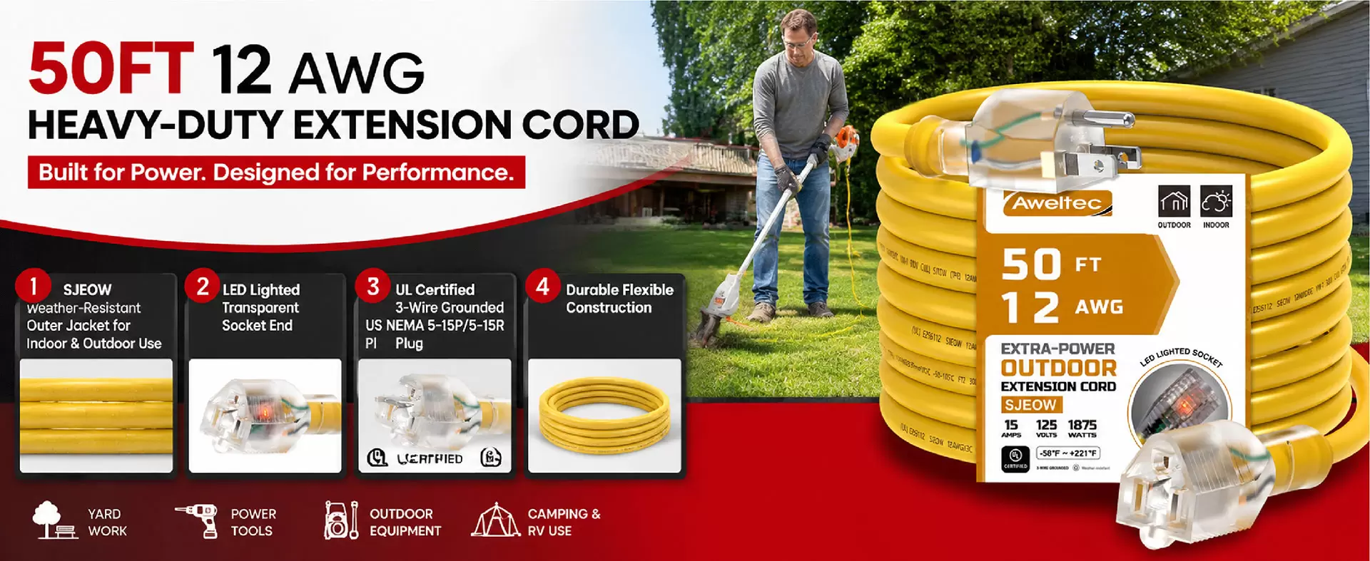 Cable de extensión para exteriores Aweltec de 50 pies 12 AWG
