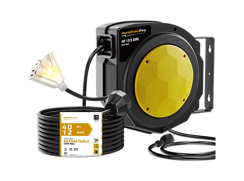 Carrete de cable de extensi&oacute;n retr&aacute;ctil AweltecPro de 40 pies, 12/3 AWG, listado ETL