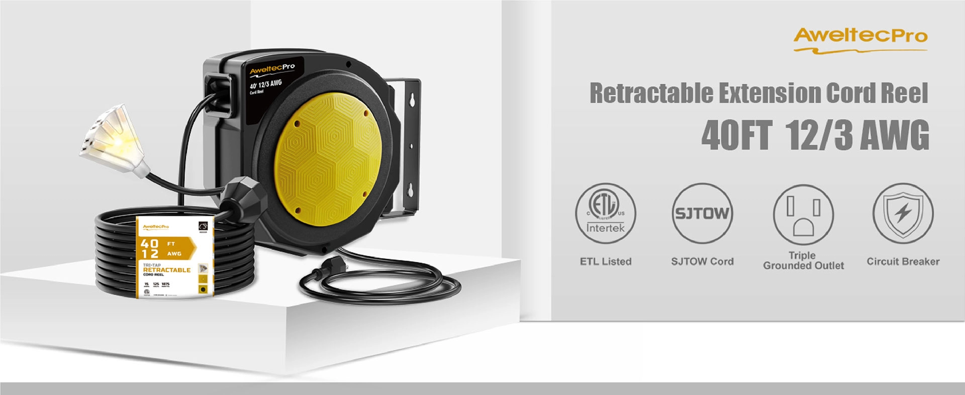Carrete de cable de extensión retráctil AweltecPro de 40 pies