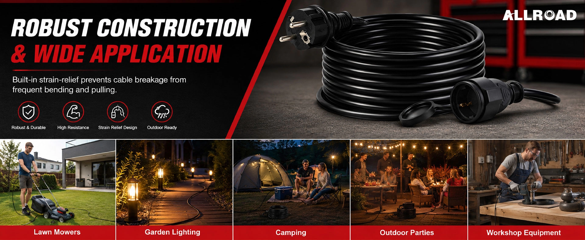 Cable de extensión para exterior ALLROAD Schuko